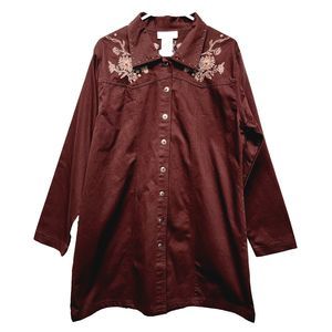Susan Graver Style Sz L Western Embroidered Studded Beads Long Button Up Jacket